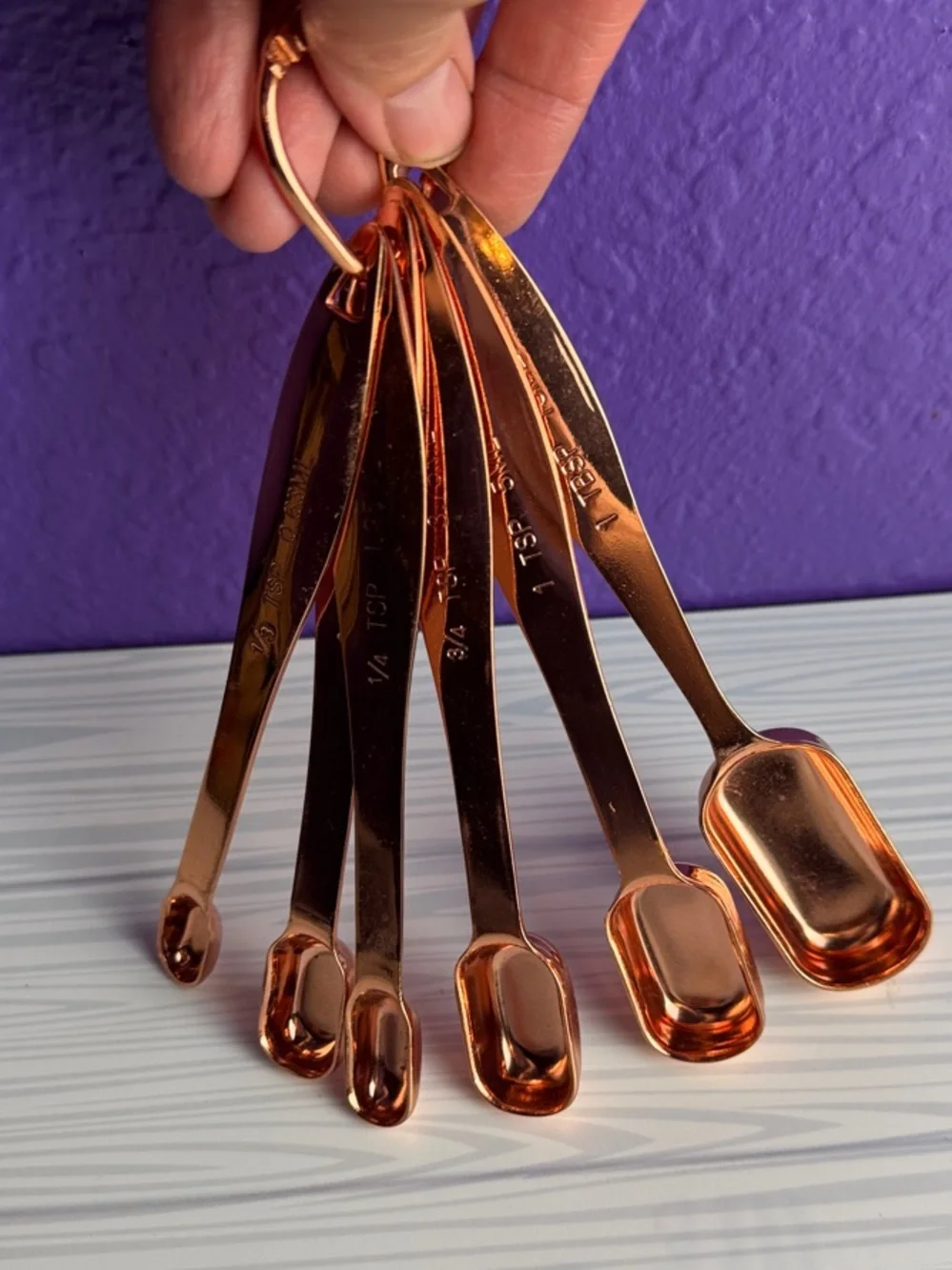Copper Metal Measuring Spoon Set 6 Piece Narrow Rounded Square Farmhouse Design